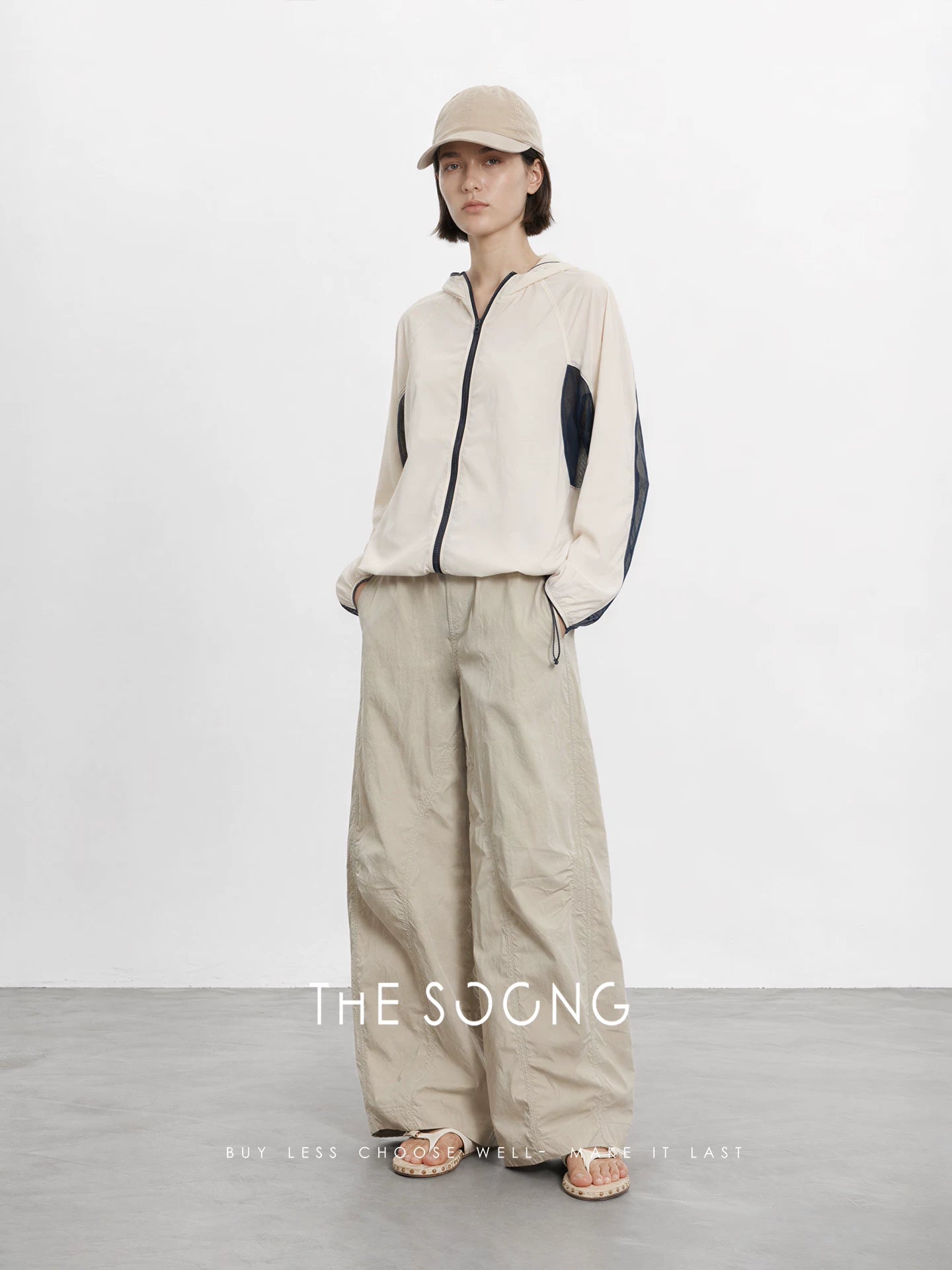 THESOONG/ Khaki curved wide-leg pants for women summer high-waist loose slimming casual carrot pants 9408