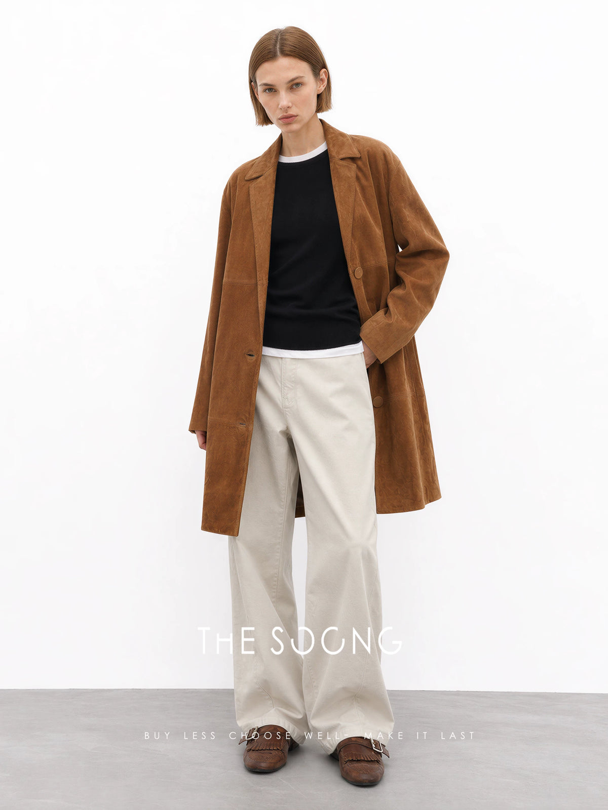 THESOONG / New Women's Pure Lambskin Fine Texture Structured Suit Collar Mid-length Leather Jacket 7758