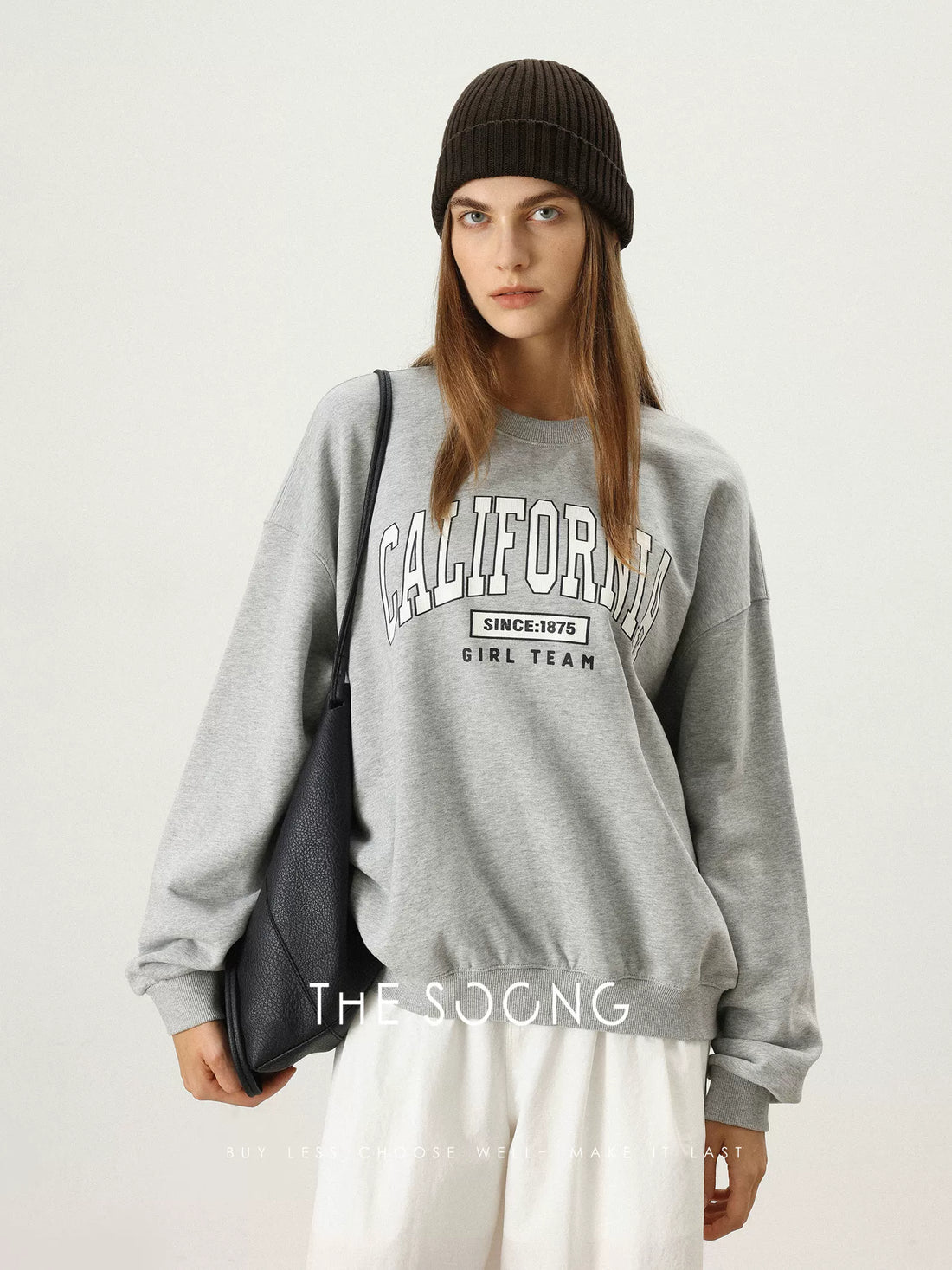 THESOONG/California Sweatshirt Classic 100% Pure Cotton Skin-Feel Loose Letter Print Crewneck Sweatshirt 7597