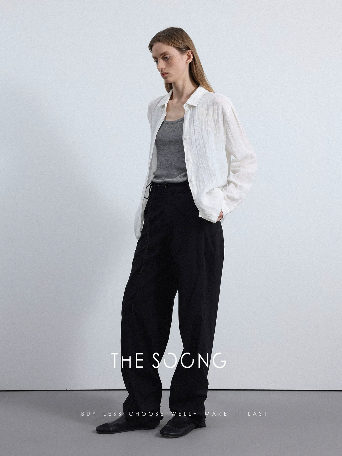 THESOONG/Tailored Fashion Pants Handwoven Waist Drawstring Draped Elastic Wide-Leg Casual Pants 8048