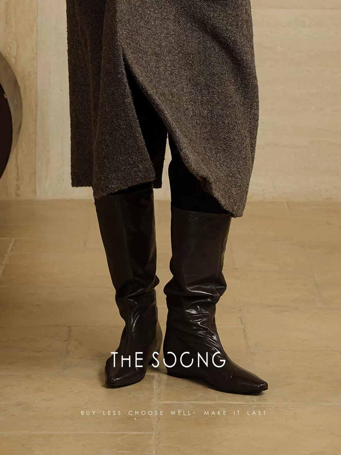 [Clearance Special] Row Minimalist Calf Leather Boots, Tailored Lines, Autumn/Winter Fashion Pointed Mid-Calf Boots